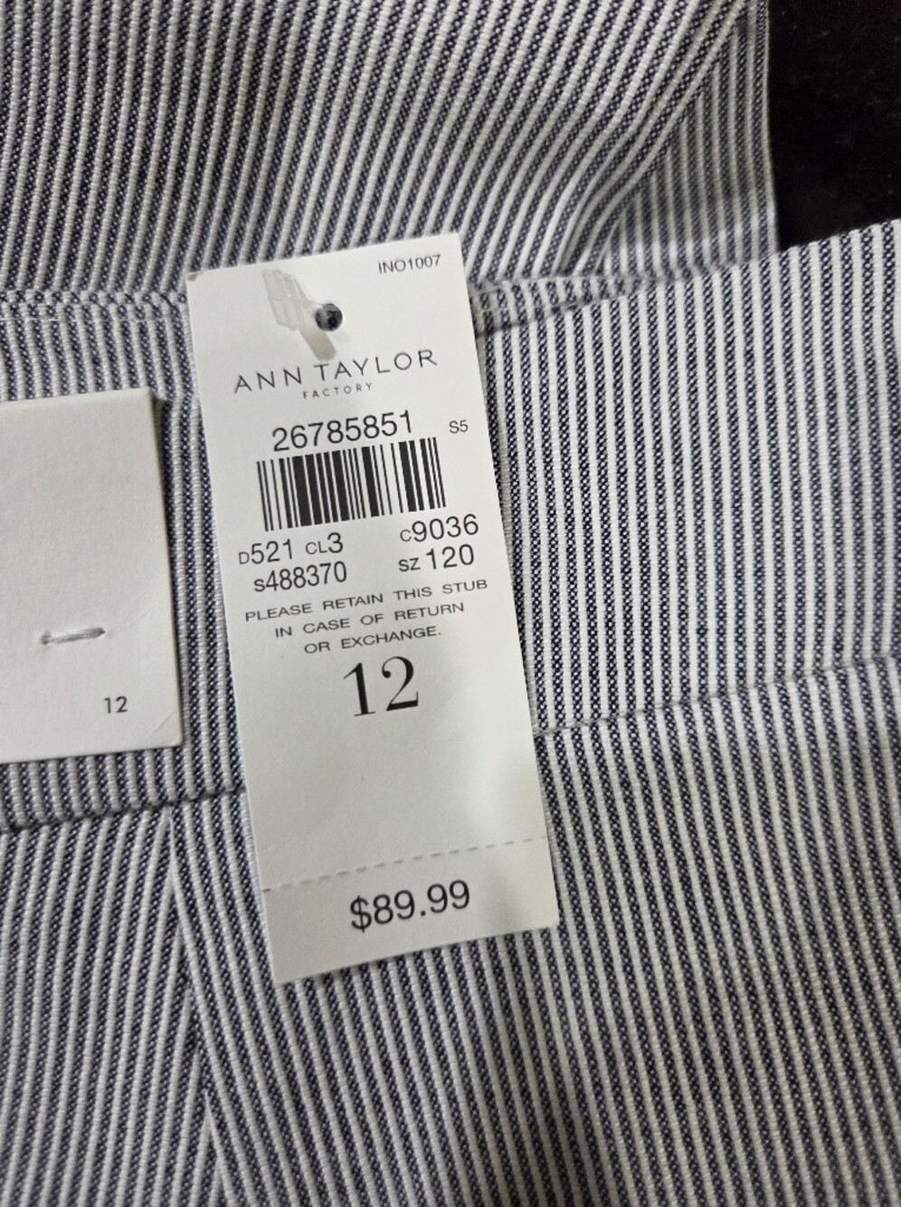 Ann Taylor Factory Blue & White Pinstripe Cropped Pants - Size 12 - Picture 6 of 9